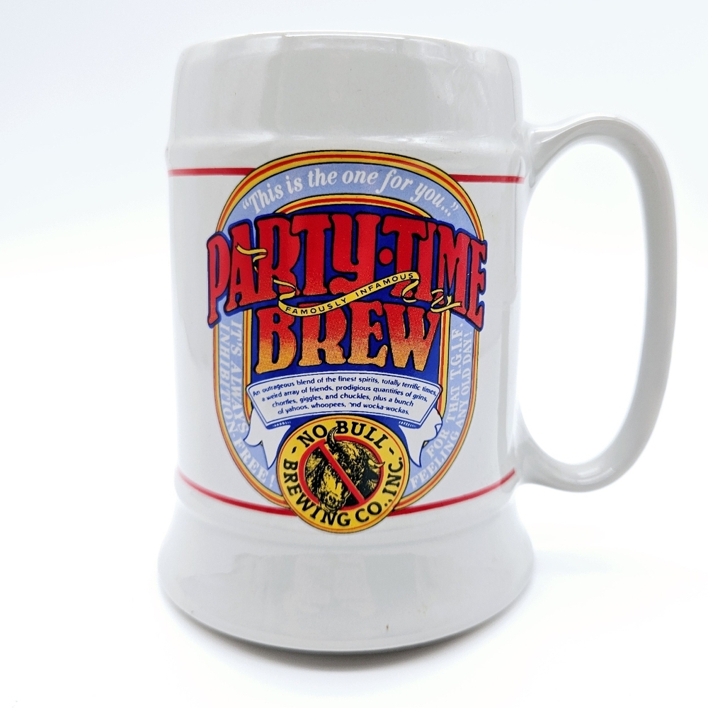 HALLMARK | vintage 1986 "Party Time Brew" No Bull Brewing Co. beer mug stein